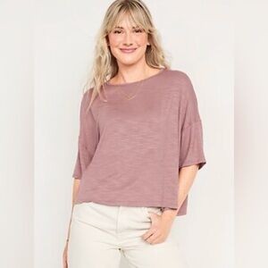 Old Navy Luxe Oversized Short-Sleeve Slub-Knit Tee Mauve Quartzite Size XXL